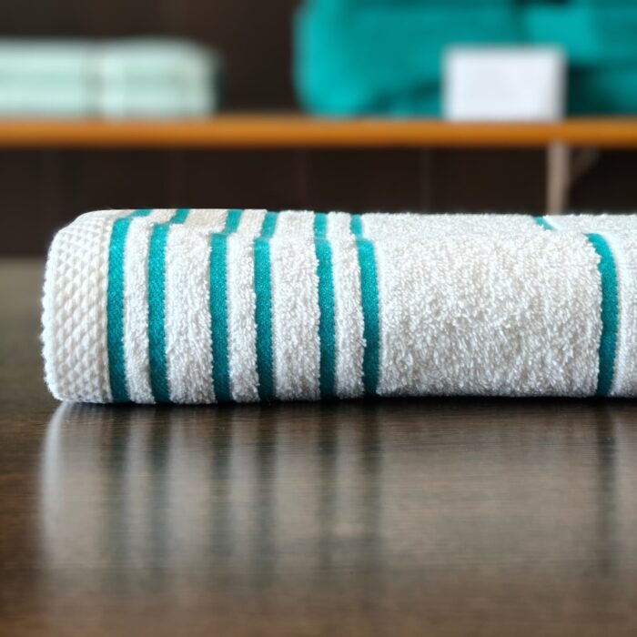 white towel - green stripe