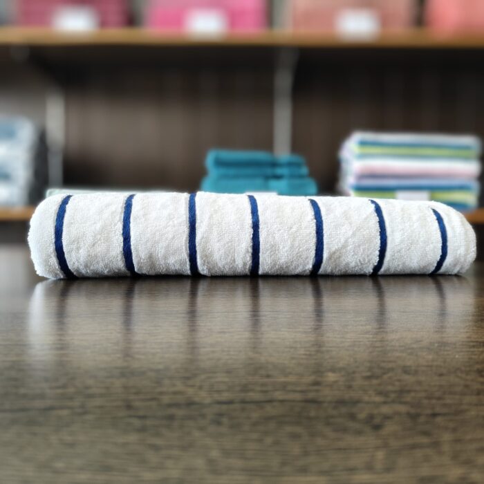 white towel - blue stripe
